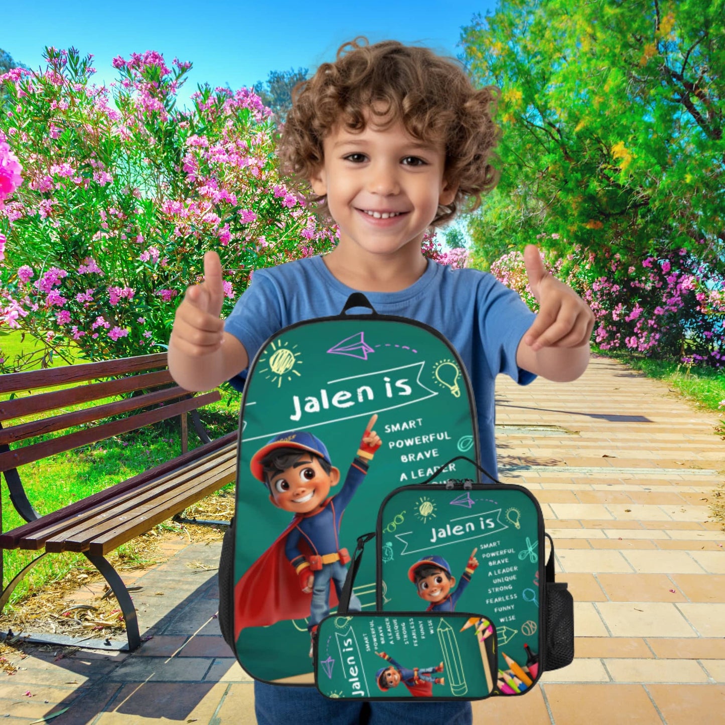 3 Piece Personalised Backpack Set For Kids