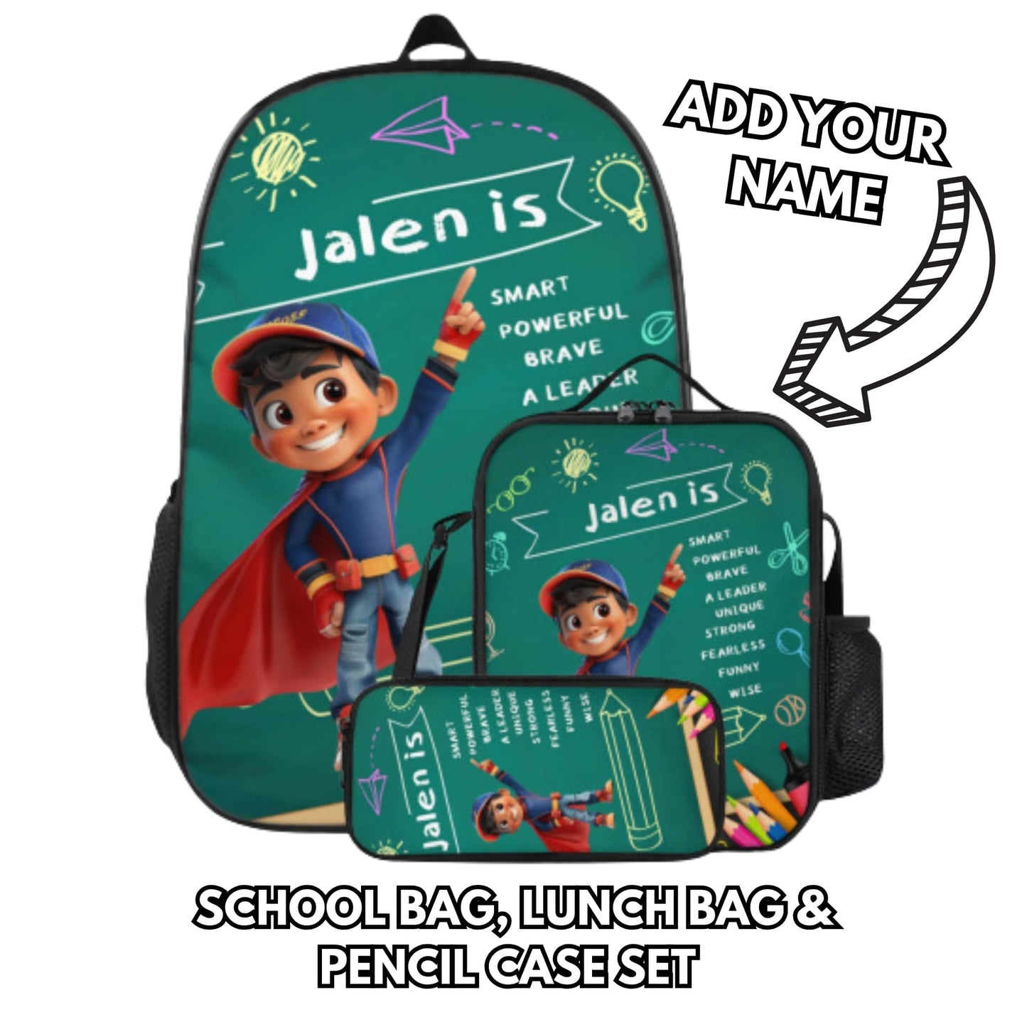 3 Piece Personalised Backpack Set For Kids