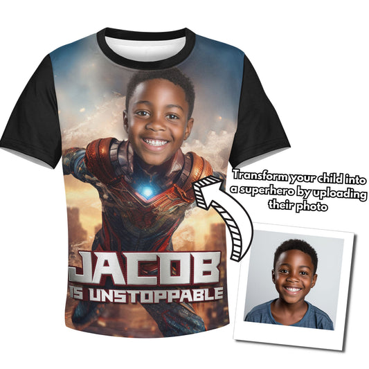 Custom Personalised Super Hero T-shirt For Boys